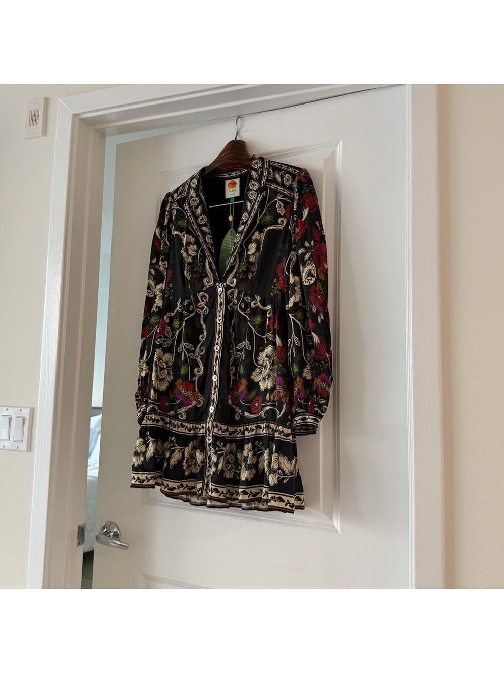 Farm Rio Black Rococo Flowers Mini Dress - Picture 5 of 8